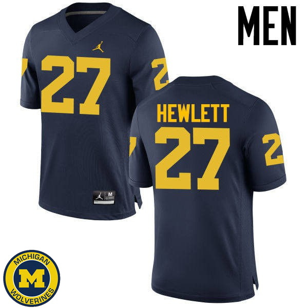 Men University of Michigan #27 Joe Hewlett Navy NCAA Football Jersey